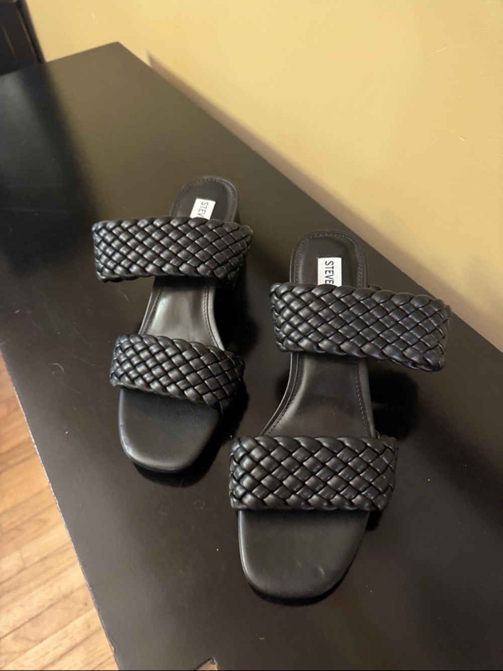 Steve Madden Black Braided Double-Strap Slide Mules